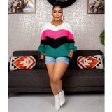 Solid Patchwork Striped Long Sleeve Knit Sweater Top