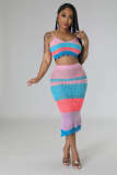 Fashion Multi-Color Colorblock Braided Straps Beach Dresses Two-Piece Set