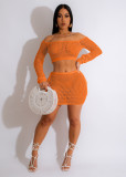 Holiday Sunscreen Beachwear Hollow Knitting Off Shoulder Skirt Set