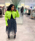 Fashion Women's Stitching Ribbed Casual Stand Collar Crop Padded Jacket
