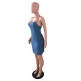 Sexy Sling Polka Dot Denim Short Dress