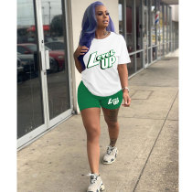 Women Tracksuits Outfit Casual Solid Color Graphic Print Short Sleeve Shorts Two-Piece Set