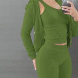 Autumn Winter Double-sided Fleece Vest Hooded Three Piece Set
