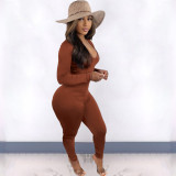 New Fashion Women Solid Long Sleeves Pleated Drawstring Skinny Casual Jumpsuit