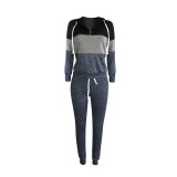 Casual Colorblock Hooded Zipper Pant Set