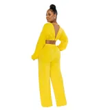 Solid Color Offset Printed Open Collar Back Slit Pant Set