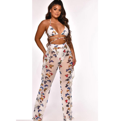 Casual Printed Mesh Two-piece Set with Panties