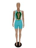 Contrast Stitching Hollow Lace-up Two Piece Short Pant Set