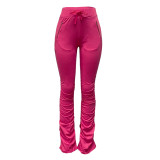 Solid Color Pleated Micro Flared Stacked Trousers