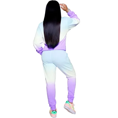 Winter Positioning Printed Gradient Casual Sweatpant Set For Women Hoodie