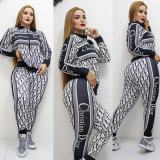 Casual Branded Clothing Spring Turndown Neck Printed Zipper Pant Set