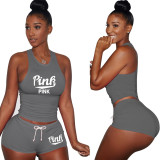 Cotton Printed Letter Breathable Sweatpants Short Set