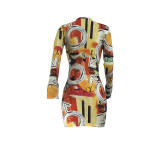 Casual Printed Cutout Flared Sleeve Mini Dress