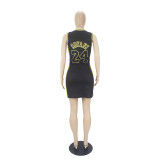 Casual Sleeveless Double-sided Pattern Printed Webbing Basketball Mini Dress