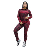 Casual Branded Clothing Spring Turndown Neck Printed Zipper Pant Set