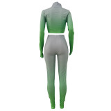High Neck Gradient Embroidered Letters Sports Two-Piece Set