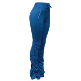Solid Color Pleated Micro Flared Stacked Trousers