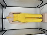 Solid Color Yellow Ruffled Halter One Piece Sexy Backless Jumpsuit