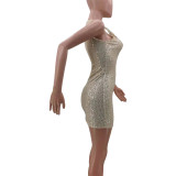 Summer Gold Sequin Casual U Neck Sleeveless Mini Dress