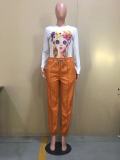Drawstring PU Leather Pants