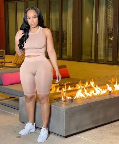 Solid Color Sleeveless Pit Two Piece Shorts Set