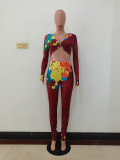 Women Colorful Ink-splash Print Crop Top Two Piece Outfits