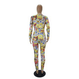 Casual Pattern Printed V Neck Home Jumpsuit