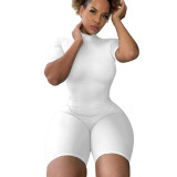 Solid Color High Neck Zipper Activewear Romper