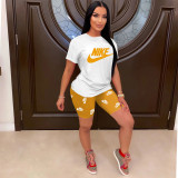 Summer Casual Printed Letter Short Sleeve Shorts Set