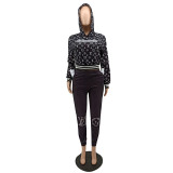 Casual Fashion Sweatshirt Set Thread Thickened Warm Pocketed Two-Piece Set