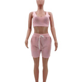 Pure Color Sports Vest 2 Pc Set with Pocket