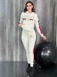 Autumn Winter Casual Printed Long Sleeve Sweatshirt + Trousers Set