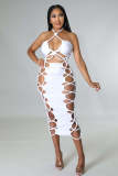 Women Summer 2022 Bandage Dress Halter Slit Lace Up Bodycon Evening Club Party Ruched Long Dress