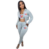 Copy Casual Print Gradient Patchwork Sweatsuit Hooded Collar Long Sleeve Three Pieces