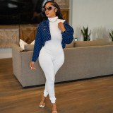 Casual Soft High-end Versatile Jacquard Denim Top Jacket