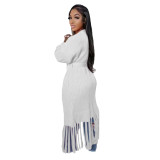Tassel Trim Open Front Chunky Knit Longline Cardigan