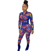 Casual Sports Stitching Print Two Piece Set
