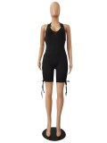 Solid Color Backless Hollow Sexy Romper