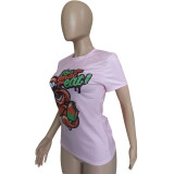 Casual Short Sleeve Cartoon Printed T-shirt Top