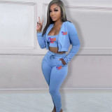 Copy Casual Print Gradient Patchwork Sweatsuit Hooded Collar Long Sleeve Three Pieces