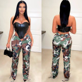 Casual Camouflage Wrinkled Pants
