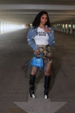 Casual Irregular Denim Ripped Long Sleeve Jacket