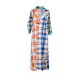 Casual Plaid Stitching Thin Long Coat