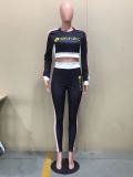 Casual Long Sleeve Sports Letter Print Two Piece Set