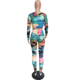 Ocean Wave Print Hollow Sexy Pant Set