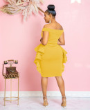 Women Work Dresses Summer Casual Off Shoulder Ruffle Slim Fit Party Dress