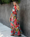 Cotton Leaf Printed Beach Dress with Belt
