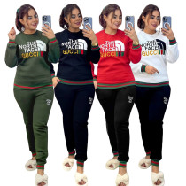 Casual Sportswear Embroidery Letter Sweatshirt + Trousers Two Piece Set