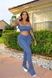 Solid Color Crop Top and Pleated Split Micro Trousers
