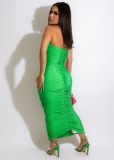Women Summer 2022 Bandage Dress Halter Slit Lace Up Bodycon Evening Club Party Ruched Long Dress
